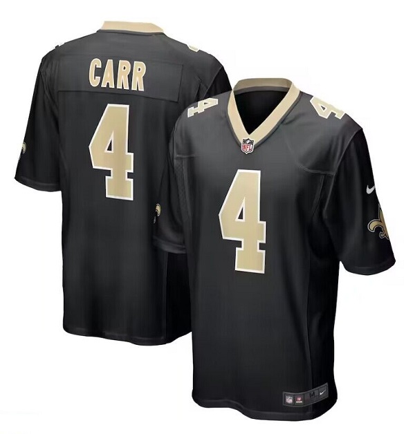 Men's New Orleans Saints #4 Derek Carr Black Stitched Game Jersey Men's New Orleans Saints #4 Derek Carr Black Stitched Game Jersey